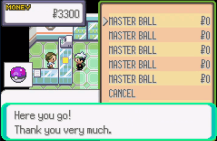 Pokémon super mega-esmeralda master ball cheat